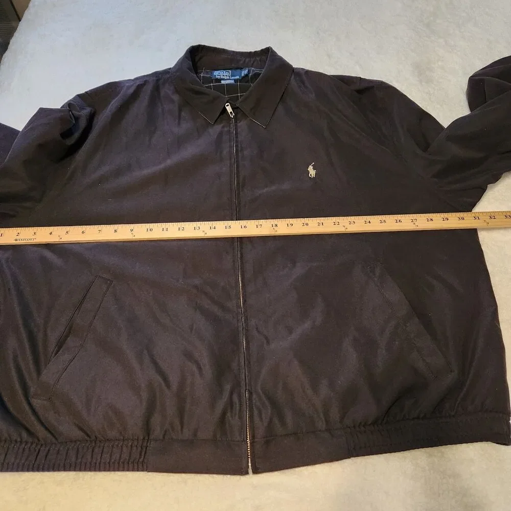Vtg Polo Ralph Lauren Black Harrington Jacket Plaid Lined Zip Up Mens Sz 3XB Big